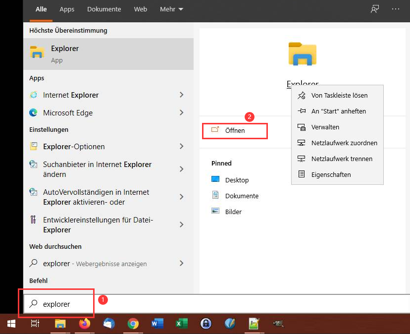 Durchsuchen Sie den Datei-Explorer in der Taskleiste in Windows 10