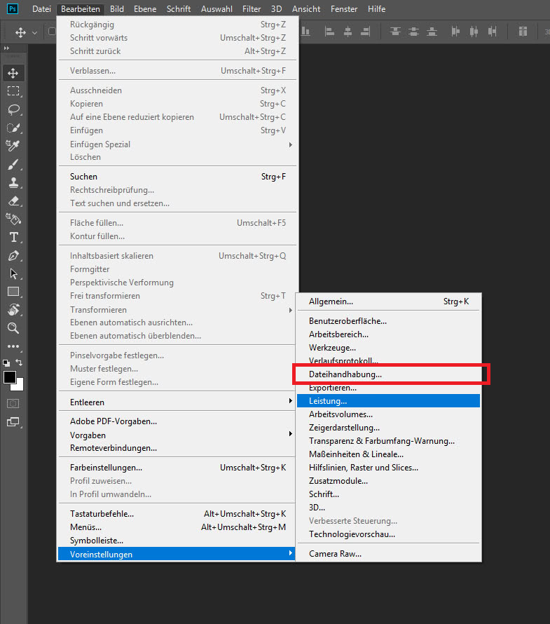 Photoshop voreinstellungen: Photoshop voreinstellungen: Dateihandhabung