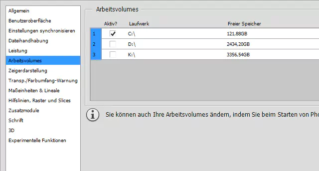 Wählen Sie „Einstellungen“ und dann „Arbeitsvolume“.