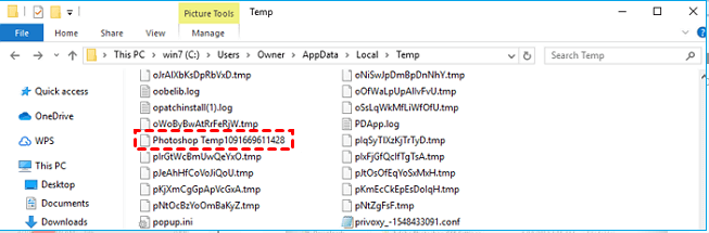 Windows, Suchen Sie nach temporären Photoshop-Dateien,