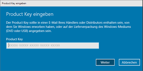 Geben Sie den Produktschlüssel ein