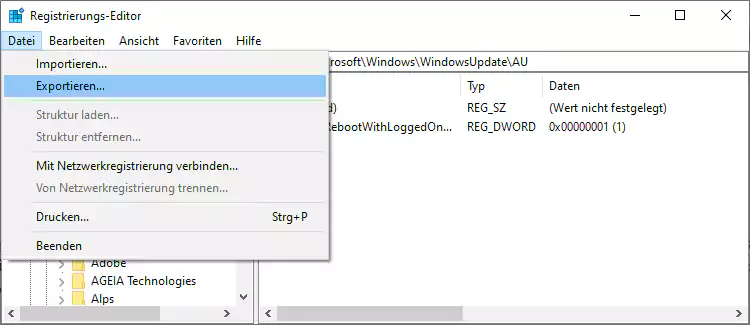 Windows-Export Registrierung in regedit