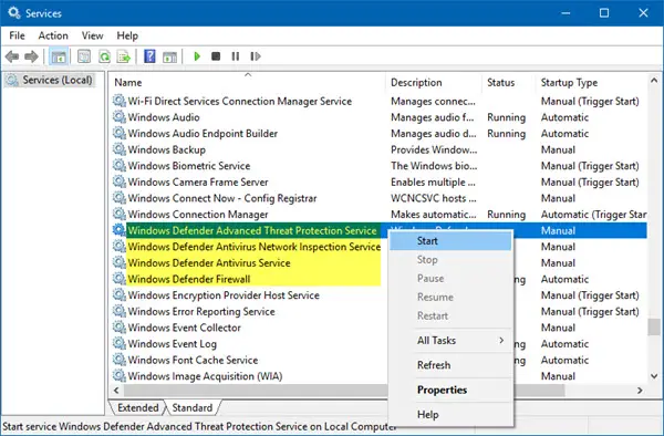 Starten Sie den Windows Defender Advanced Threat Protection Service