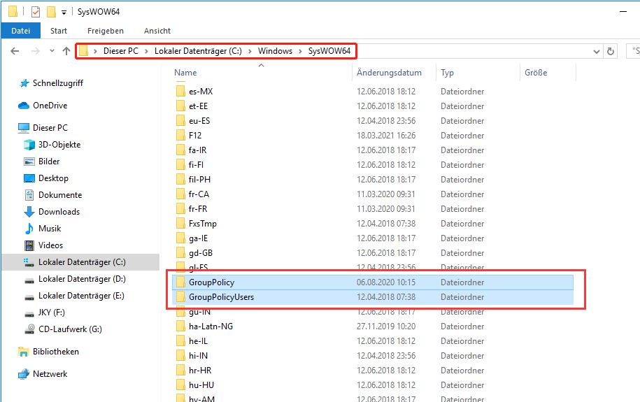 Suchen Sie den GroupPolicy-Ordner