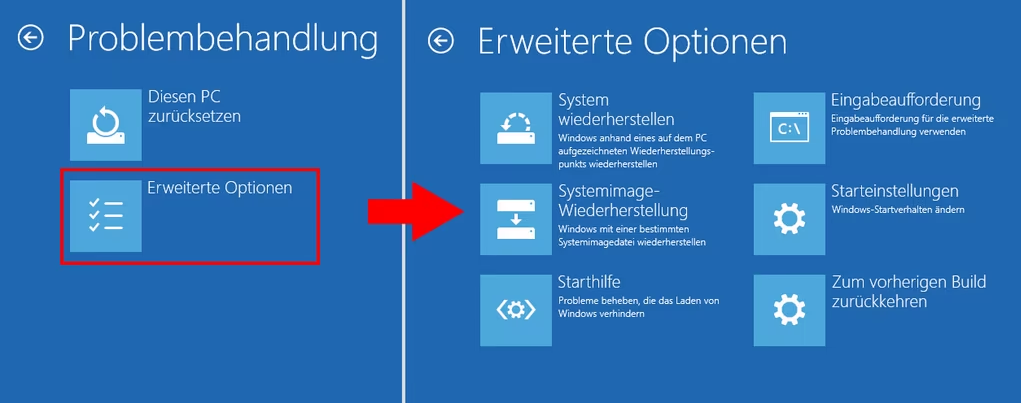 erweiterte optionen windows 10,  systemwiederherstellung 