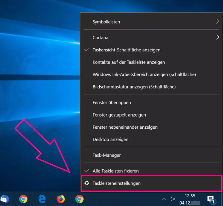 Klicken Sie auf Taskleisteneinstellungen Windows