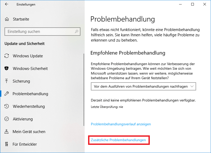 Windows andere Problembehandlungen