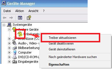 Treiber aktualisieren, Windows-Geräteverwaltung, gelbe Warnung