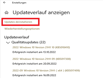 updateverlauf anzeigen