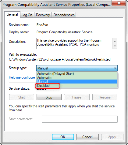 Deaktivieren Sie den Dienst des Programmkompatibilitätsassistenten