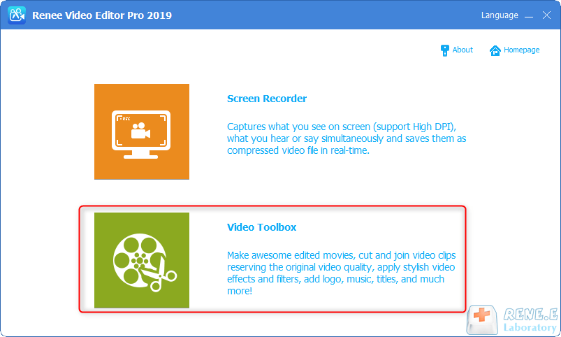Wählen Sie die Video-Toolbox Renee Video Editor Pro aus