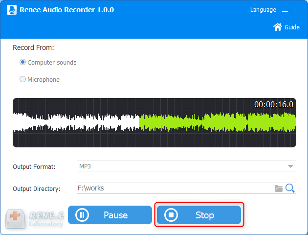 Stoppen Sie die Aufnahme in Renee Audio Tools