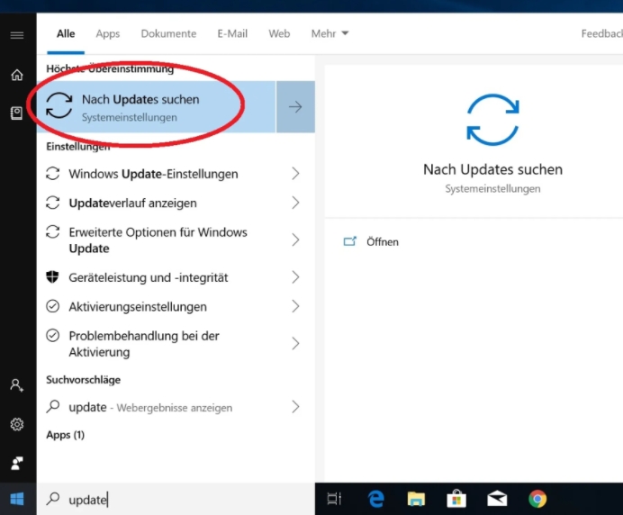 Suche Windows Update