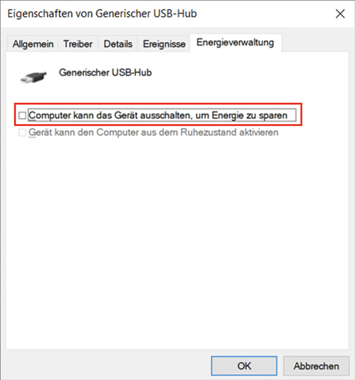 Erlauben Sie dem Computer, dieses Gerät auszuschalten, um Strom zu sparen