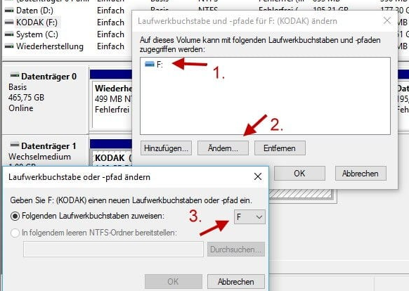 Datenträgerverwaltung, Laufwerksbuchstaben zuweisen