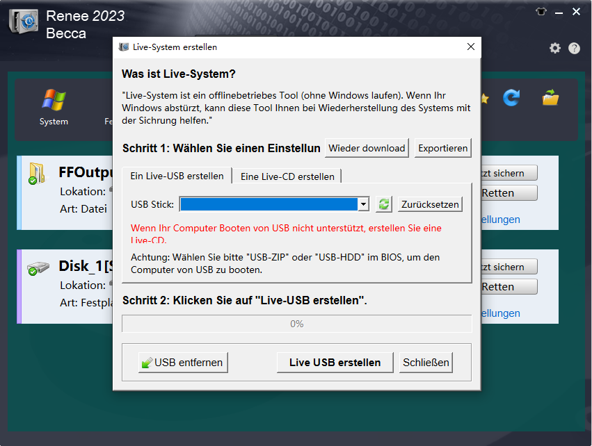 Schritte zum Erstellen einer Rettungsdiskette