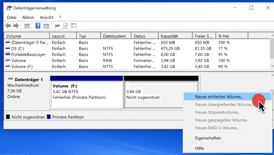 Erstellen Sie eine neue Partition