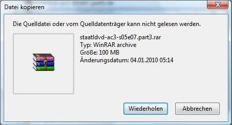 Quelldatei oder Datenträger konnte nicht gelesen werden