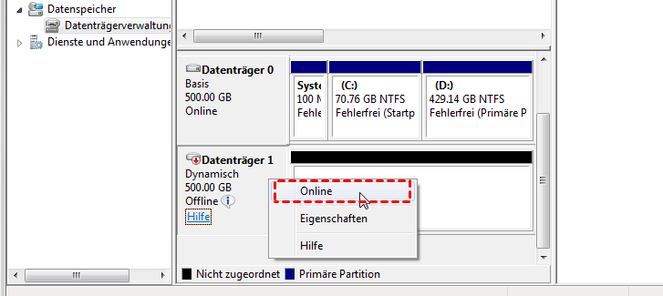 Die Festplatte ist offline