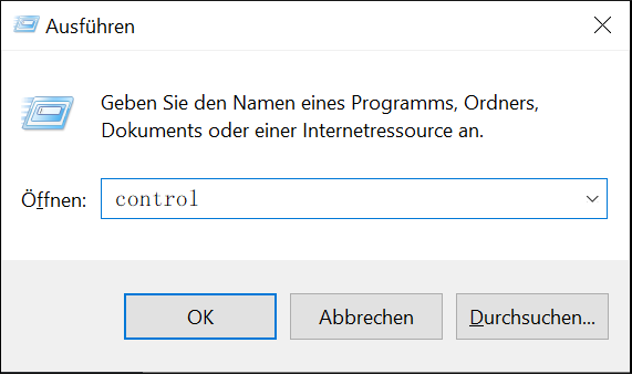 „Windows-Taste“ + „R“ um einen Befehl auszuführen control