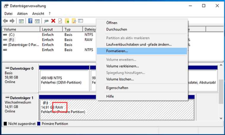 RAW-Partition formatieren