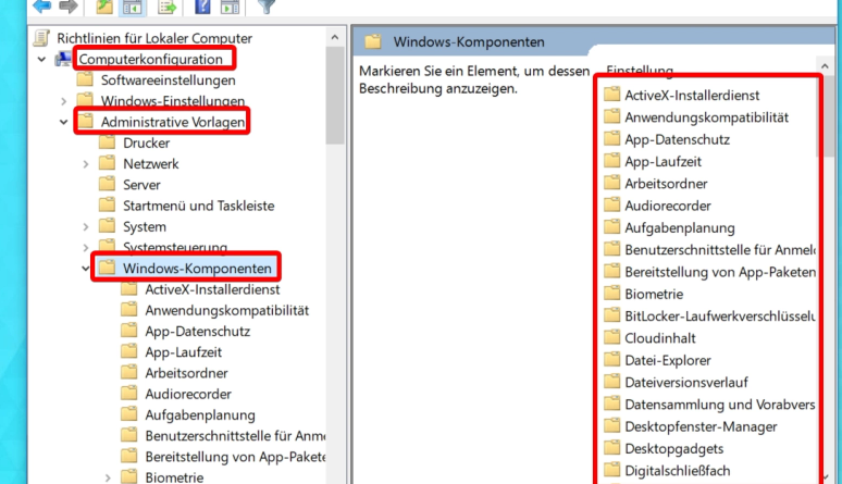 gpedit Benutzerkonfiguration > Administrative Vorlagen > Windows-Komponenten