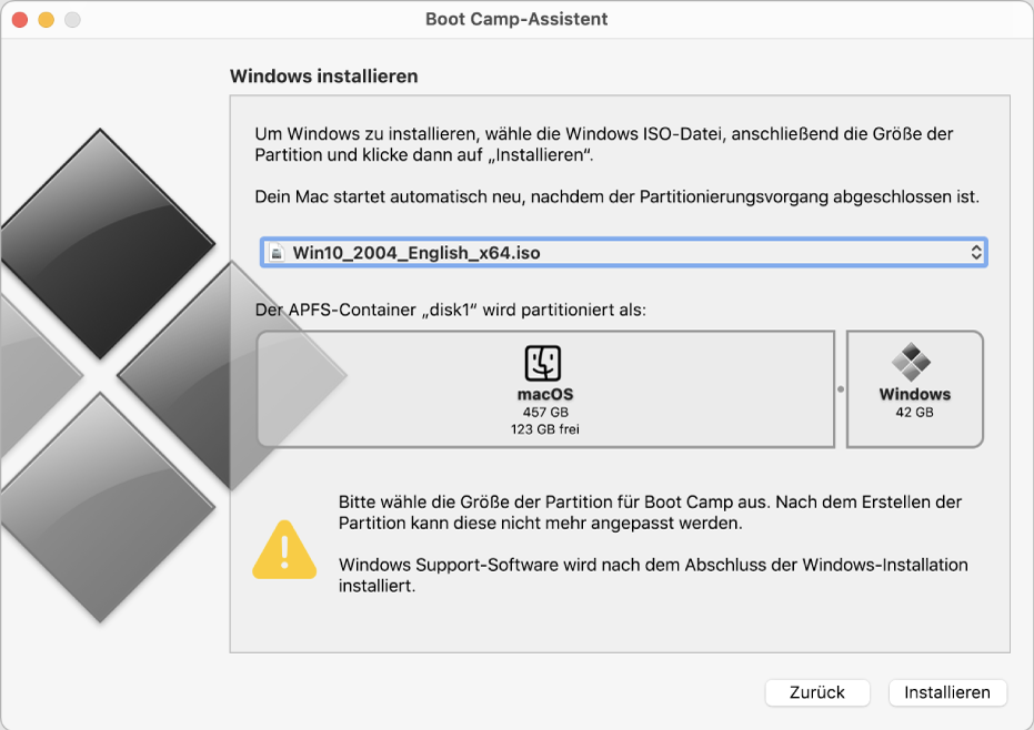 mac os Öffnen Sie den Boot Camp-Assistenten