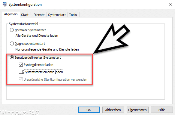 Windows 10-Startkonfiguration msconfig