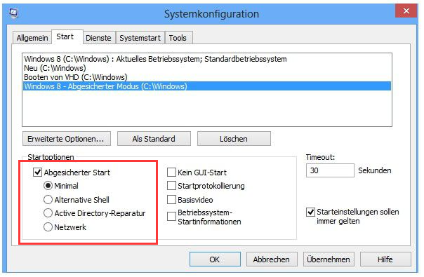 Windows msconfig Sicherheitsmodus