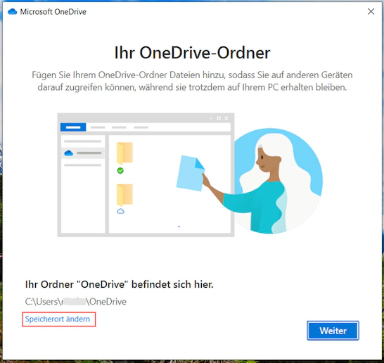 onedrive Ändern Sie den Speicherort der Datei