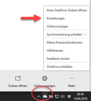 Wählen Sie die Option zum Aufrufen der OneDrive-Einstellungen