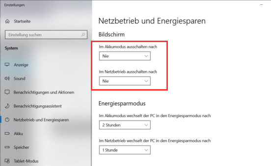 Windows netzbetrieb und energiesparen