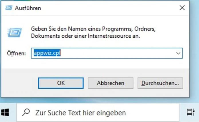 Führen Sie den Befehl aus appwiz.cpl