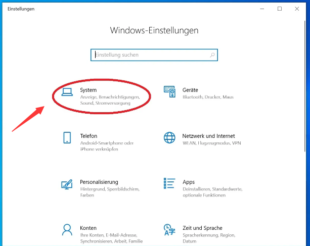 Klicken Sie in den Windows-Einstellungen auf System