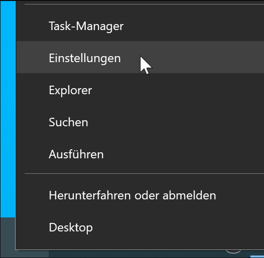 Klicken Sie mit der rechten Maustaste auf die Schaltfläche „Start“ und wählen Sie „Einstellungen“.