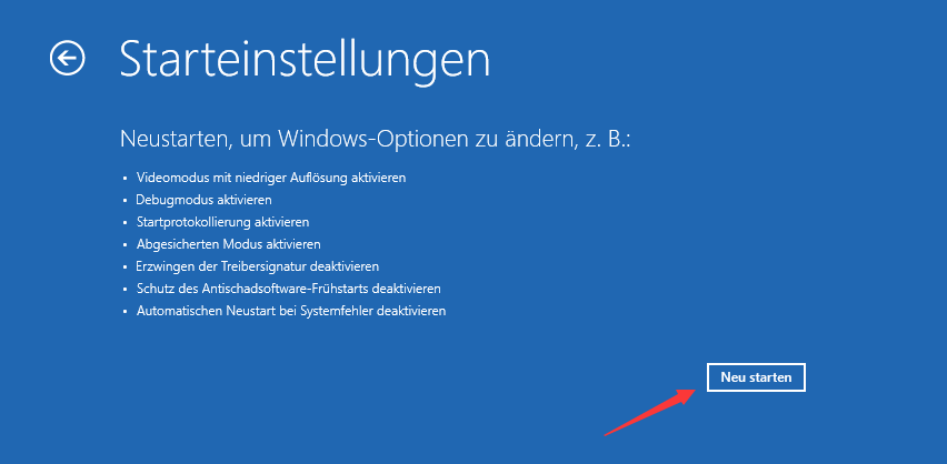 Windows Starteinstellungen confirm