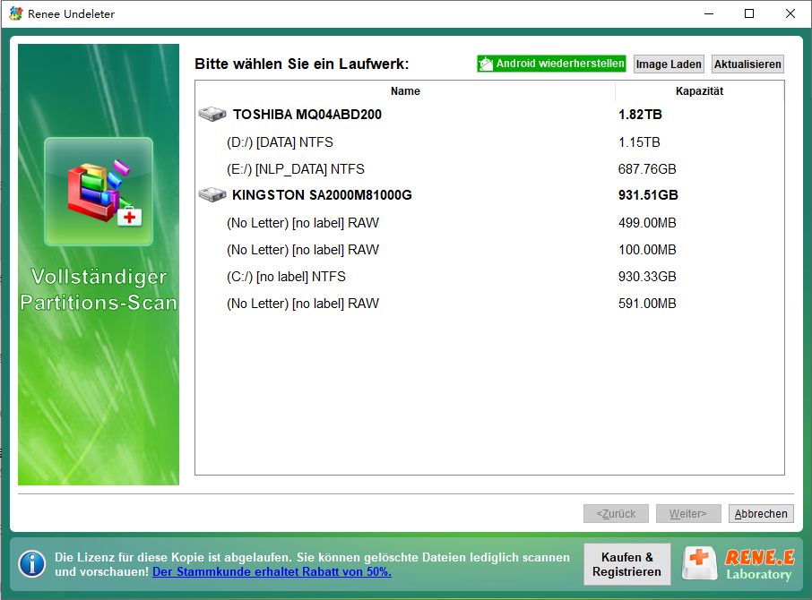 Deep Partition Scan Wählen Sie eine Partition aus