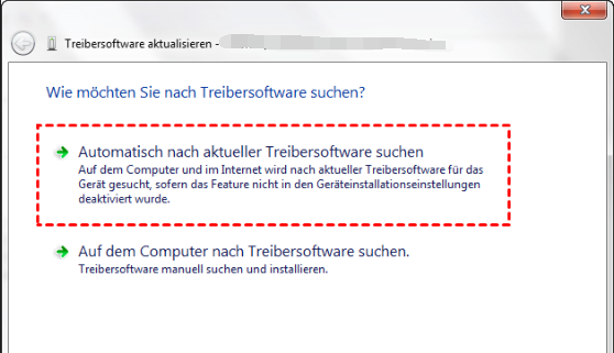 Wählen Sie die Option Automatisch nach aktualisierter Treibersoftware suchen