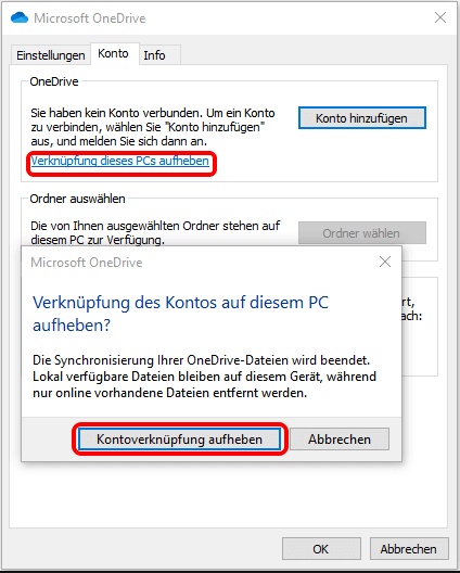 Option „Verknüpfung dieses Computers aufheben“.