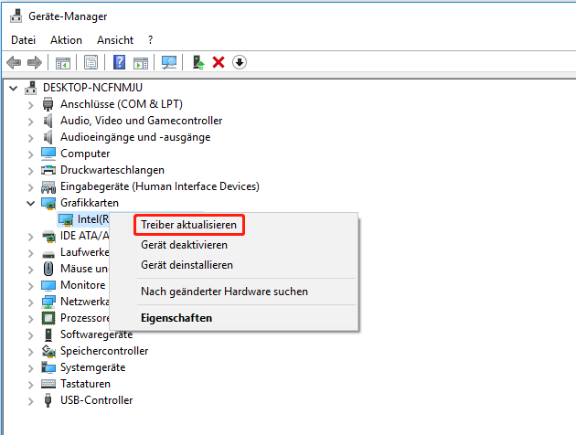 Aktualisieren Sie den Grafikkartentreiber