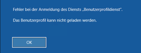 Fehler bei der Anmeldung des Diensts "Benutzerprofildienst"