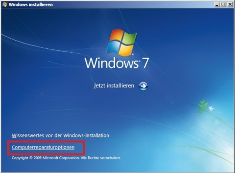 Windows 7-Installation, reparieren Sie Ihren Computer