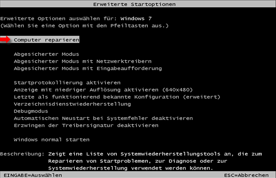 Windows 7, Computerreparatur