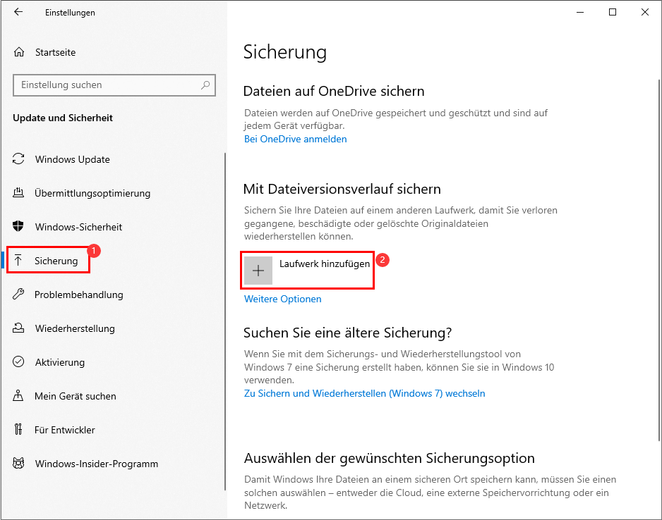 Fügen Sie ein Gerät hinzu, sicherung, aktualisieren Sie Windows