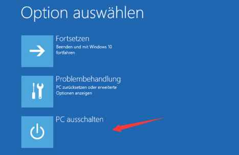 Eine Option auswählen, PC ausschalten