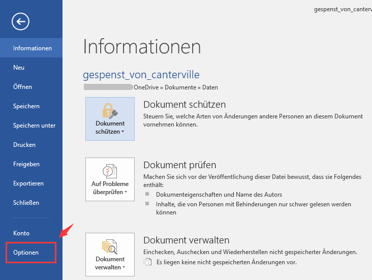 Klicken Sie auf Word-Optionen