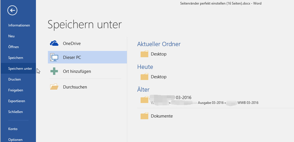 Word speichern unter