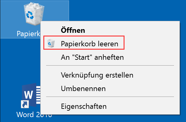 Papierkorb in Windows 10 leeren