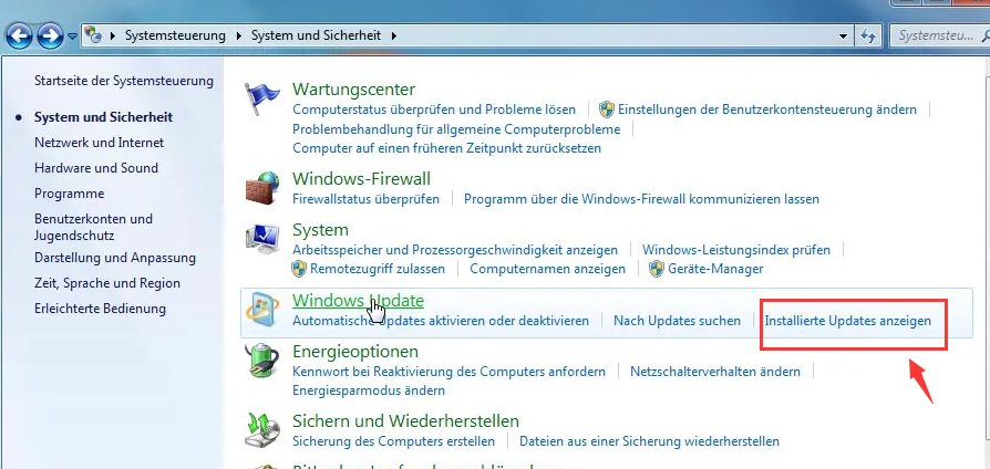 Windows 7 installierte Updates anzeigen