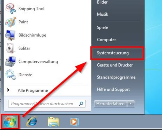 Windows 7 Systemsteuerung öffnen